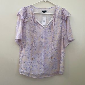 Ann Taylor floral flutter sleeve blouse